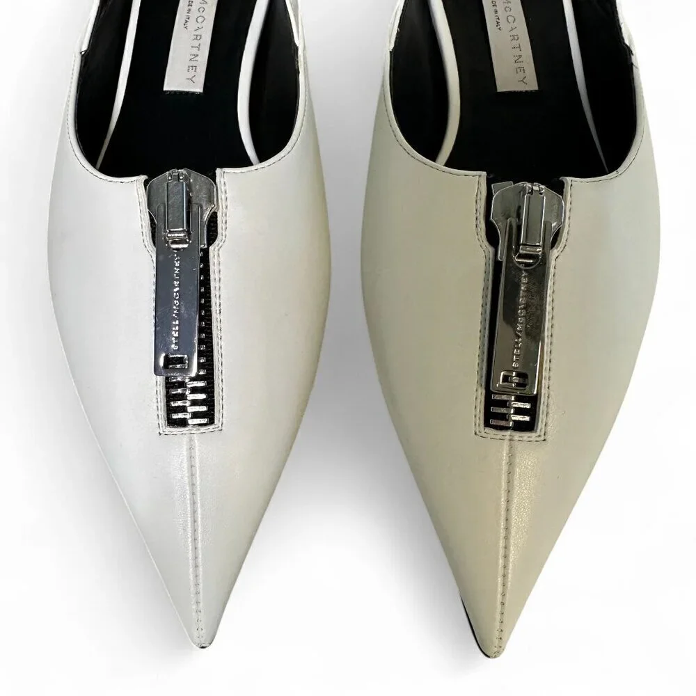 Stella McCartney White Zipit Slingback Flats EU 37 NWOT